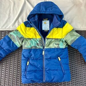 Mini Boden Boys Puffer Jacket Coat Color block Camo Size 9-10